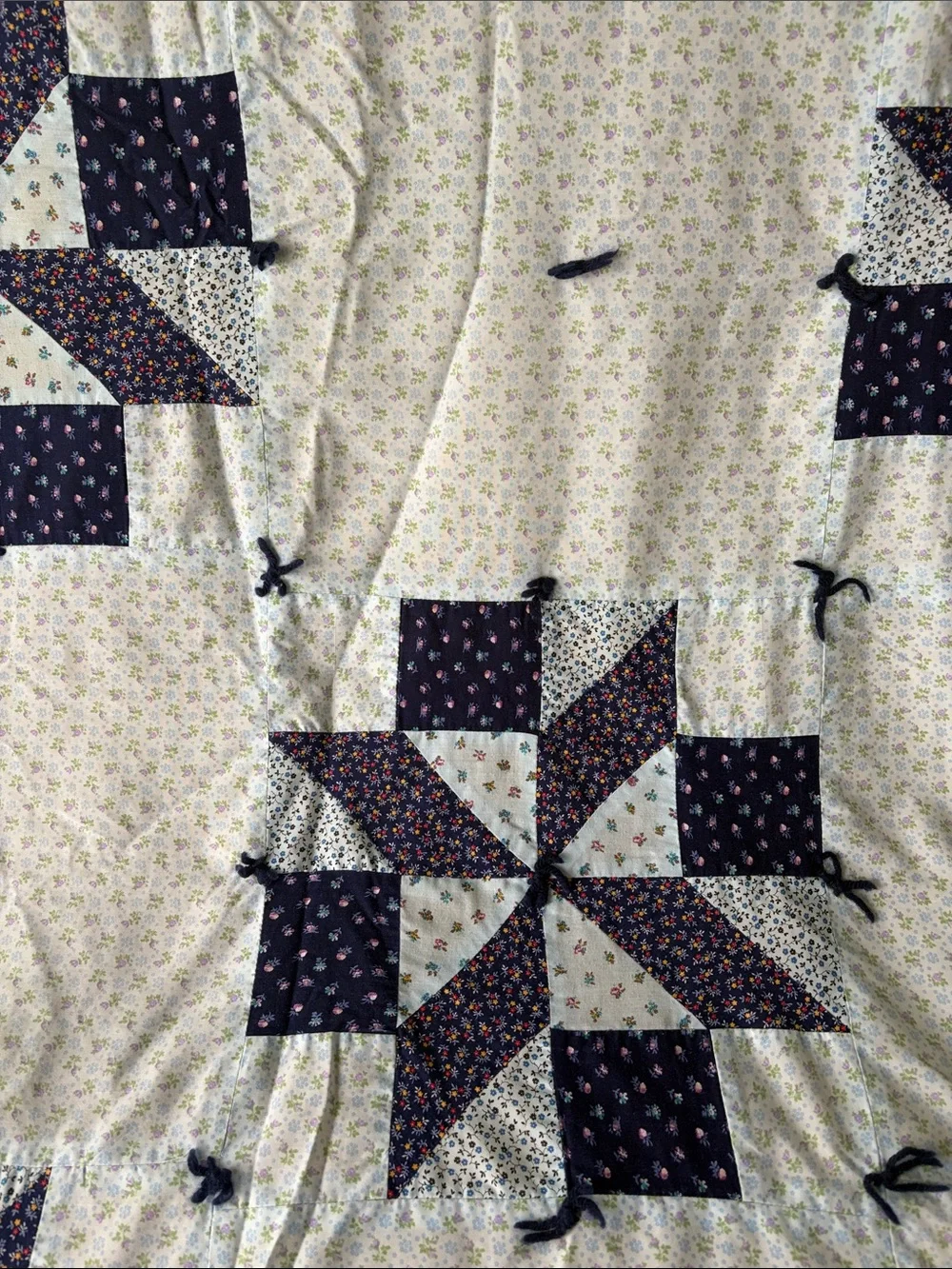 Handmade Blue Star Patchwork Quilt - Granny Cottage Core